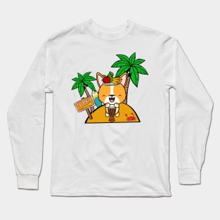 Funny corgi is on a deserted island Long Sleeve T-Shirt